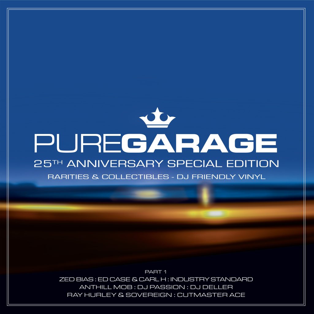 Pure Garage 25th Anniversary Special Edition vinyl album cover with a blue and orange gradient background.