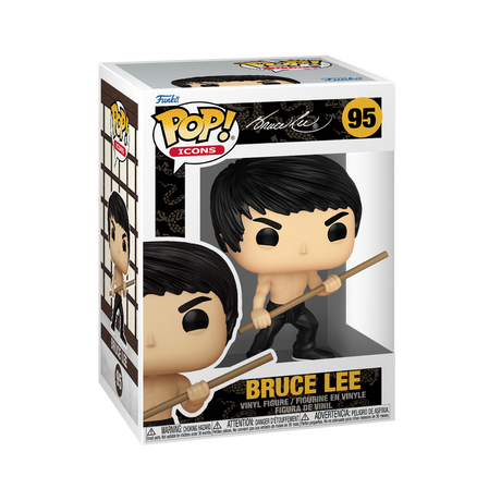 Funko Pop! vinyl figure packaging featuring Bruce Lee with a white background
