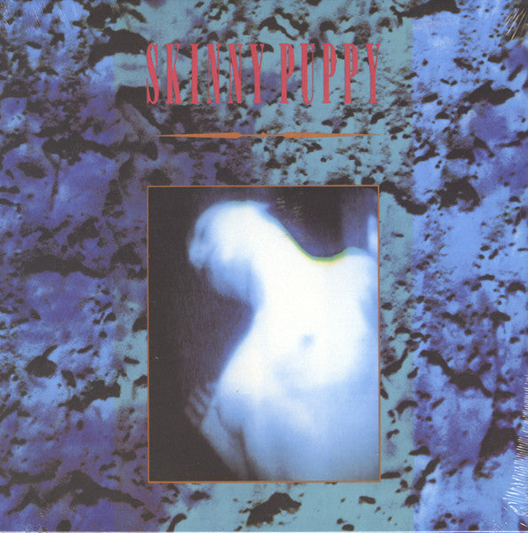 Album cover art for Skinny Puppy featuring an abstract, blurred image of a human figure against a blue and green textured background.