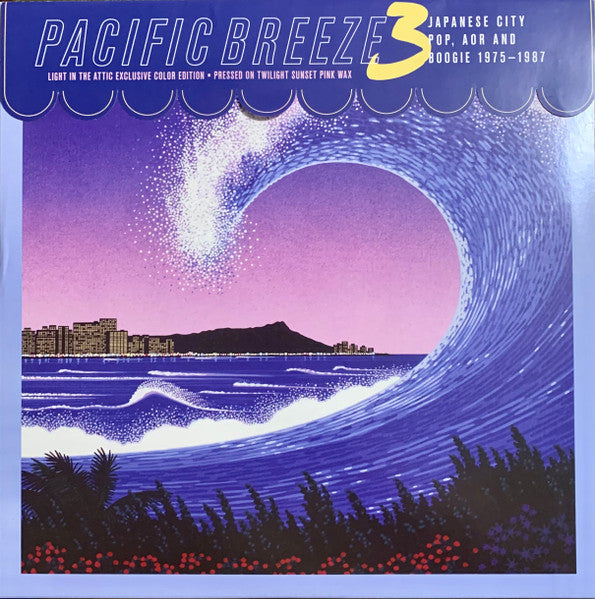 Album cover for 'Pacific Breeze 3: Japanese City Pop, AOR And Boogie 1975-1987' featuring a stylized illustration of a wave over a cityscape.