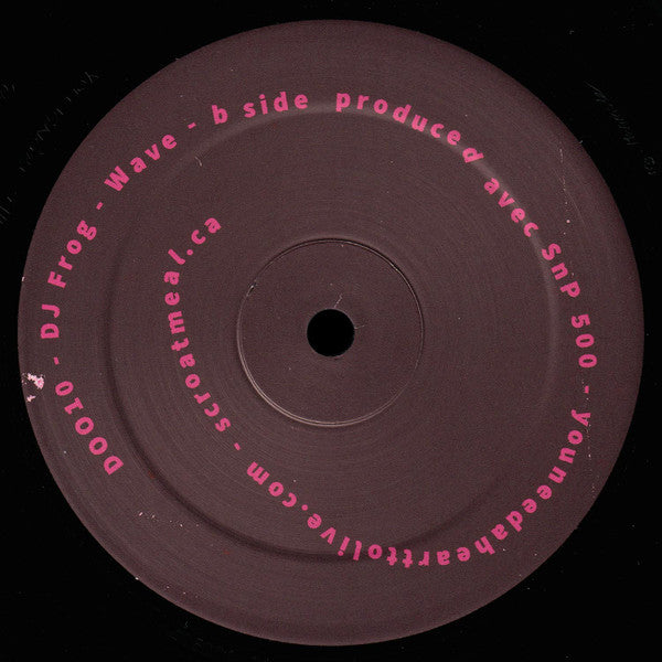 Vinyl record label with text on a black background