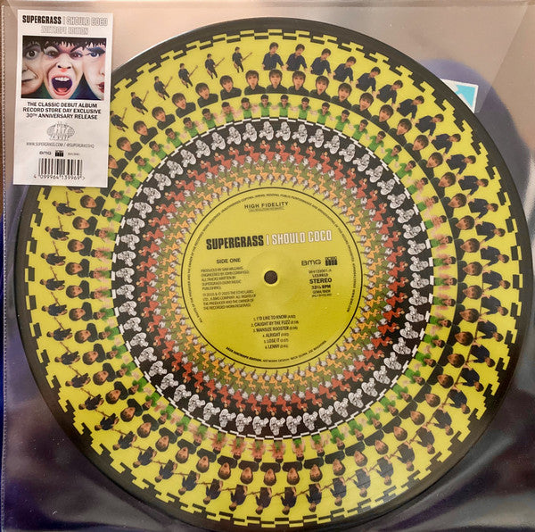 Vinyl record with a unique cover design featuring a circular pattern of faces, labeled 'Supersaurus'.