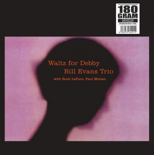 Labeled record cover for 'Waltz For Debby' by Bill Evans Trio featuring a silhouette of a woman's head in the center with the text '180 GRAM AUDIO' at the top and 'DEBBY' at the bottom.