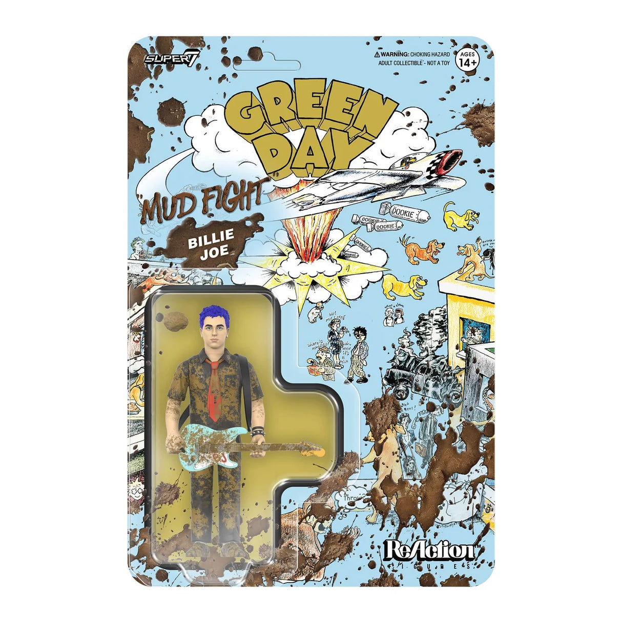 Green Day 'Billie Joe' action figure in its original retro-style blister card packaging, featuring a detailed comic-style illustrated backing card.
