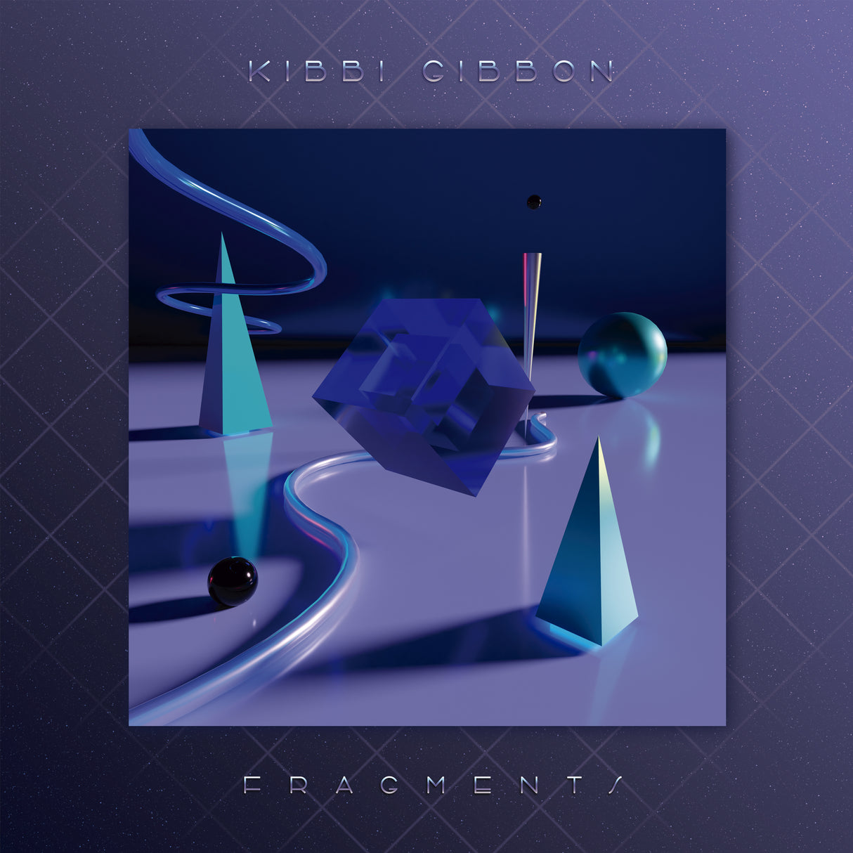 Album cover with geometric shapes and abstract design, featuring the artist Kibbi Gibbon and album title 'Fragment'.