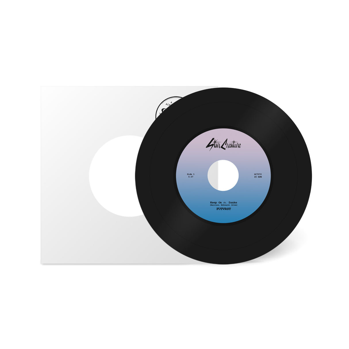 Vinyl record with a blue label on a white background