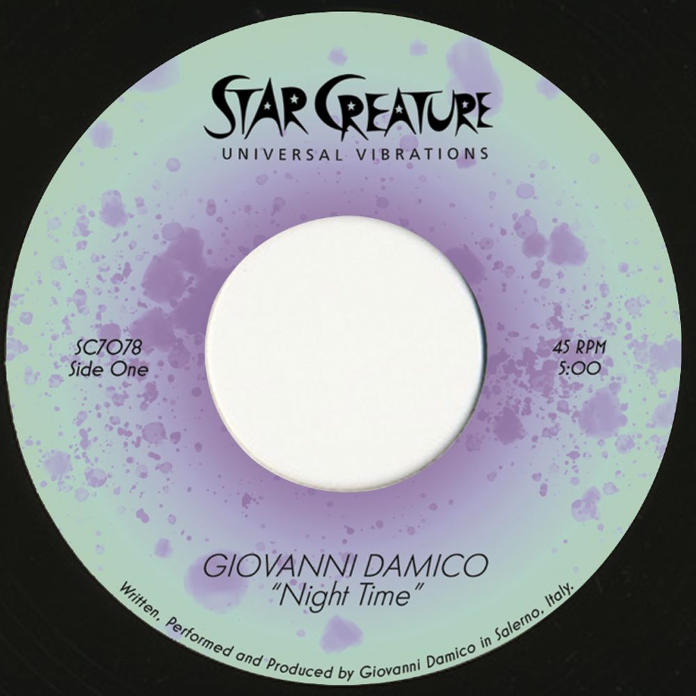 Vinyl record label with 'Star Creature' branding and text about a song by Giovanni Damico.