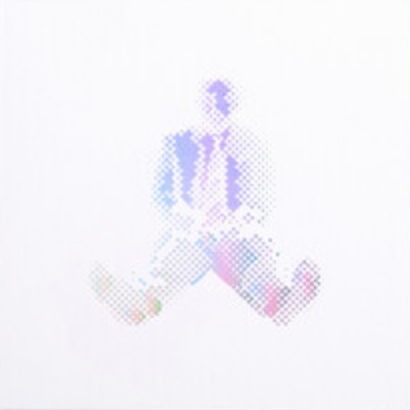 Custom clear printed sleeve with a multicolored marble pattern, containing an album set with milky clear/hot pink/sky blue marble LPs.