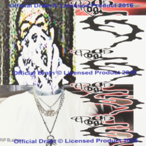 This image features the cover art for the vinyl release of "RIP Bladee LP," showcasing a bold and artistic design. The cover art displays a vivid, multicolored graphic of a female figure with elongated features, set against a stark black background.