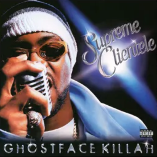 Album cover featuring a person holding a microphone with 'Supreme Clientele' and 'Ghostface Killah' text.