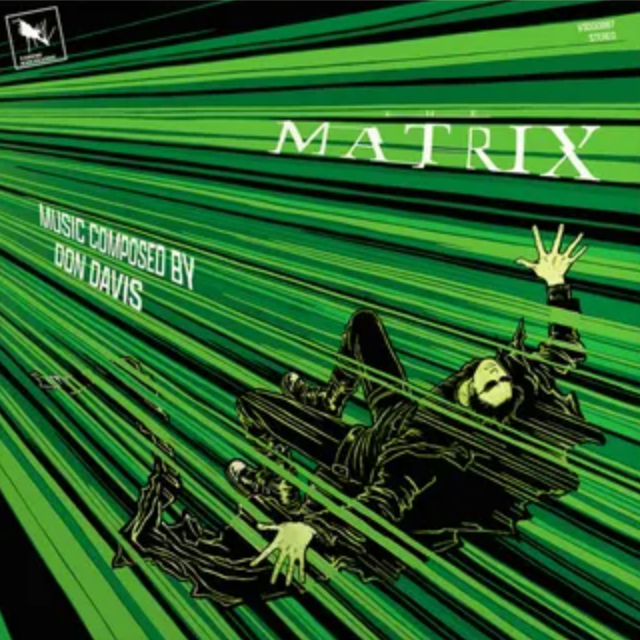 Album cover for 'The Matrix' music composed by Don Davis with green and black design.