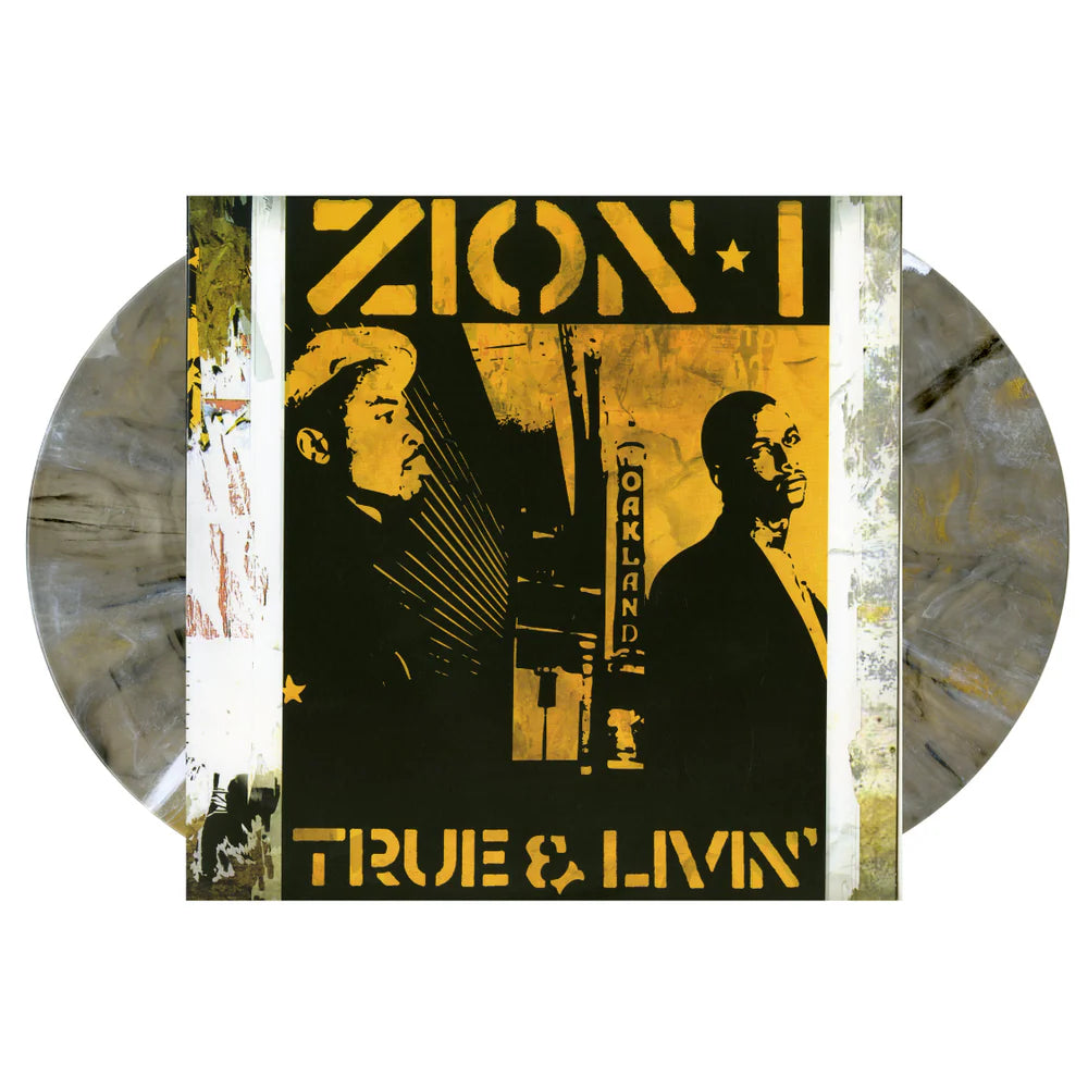 Vinyl record with 'Zion I' cover featuring two figures and text on a white background