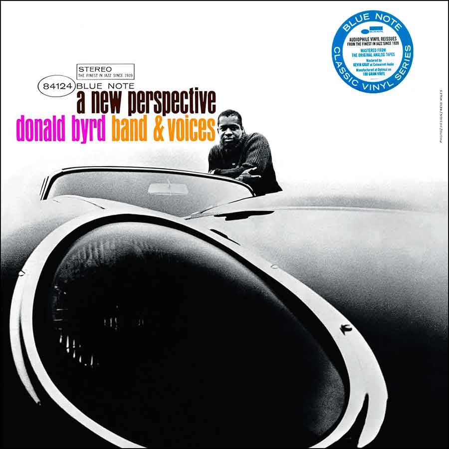 Album cover of 'A New Perspective' by Donald Byrd band & voices with a person on a car.