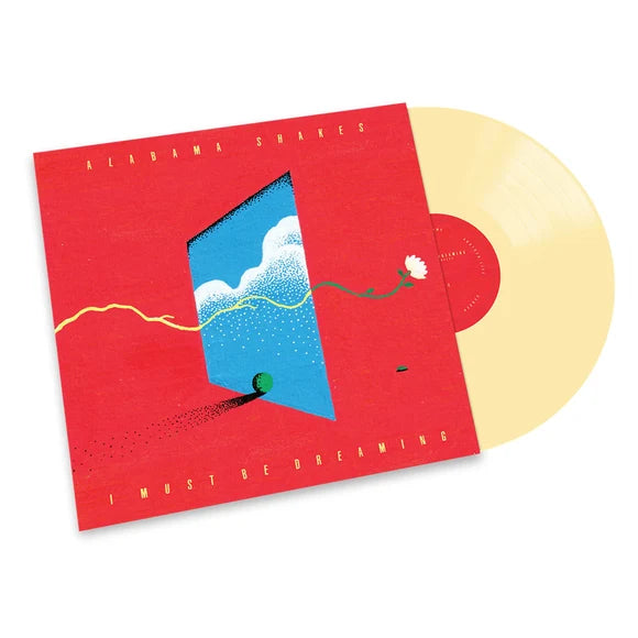 Alabama Shakes 'I Must Be Dreaming' vinyl record with a red illustrated album cover and a translucent pale yellow record partially visible behind it on a white background.