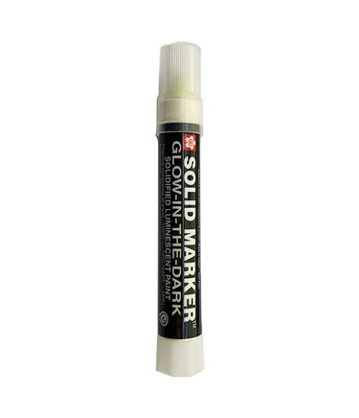 A tube of Solid Marker glow-in-the-dark paint marker with a black label and white cap, shown on a plain white background.