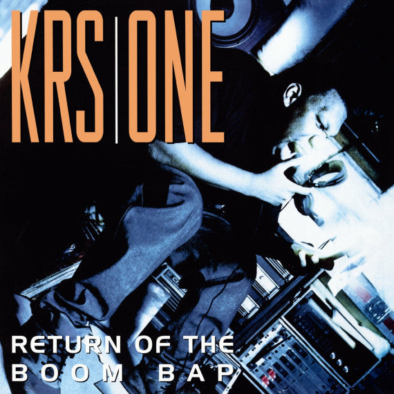 Album cover for KRS-One's 'Return of the Boom Bap' featuring a person with headphones and DJ equipment.