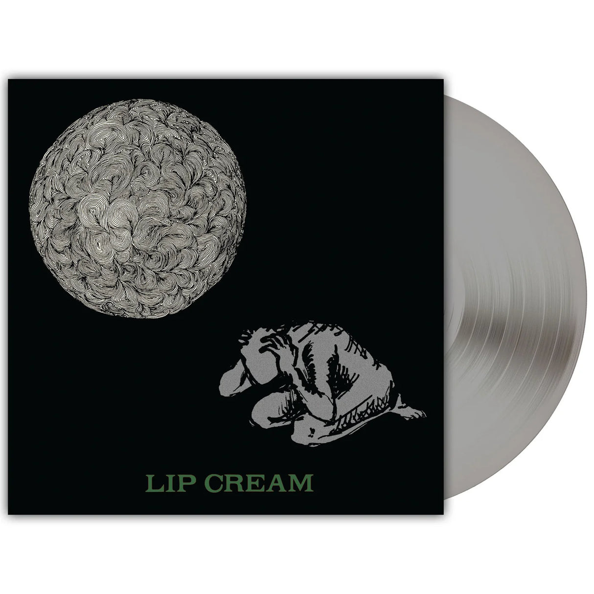 Vinyl record with a black cover featuring artistic designs and 'Lip Cream' text.