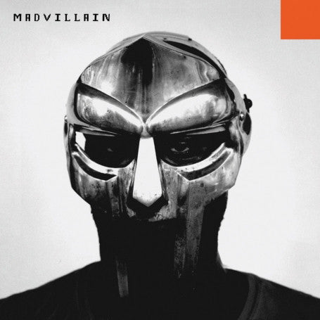 Cover art for Madvillainy CD featuring a black and white image of a person wearing a metallic mask with the name 'MADVILLAIN' above.