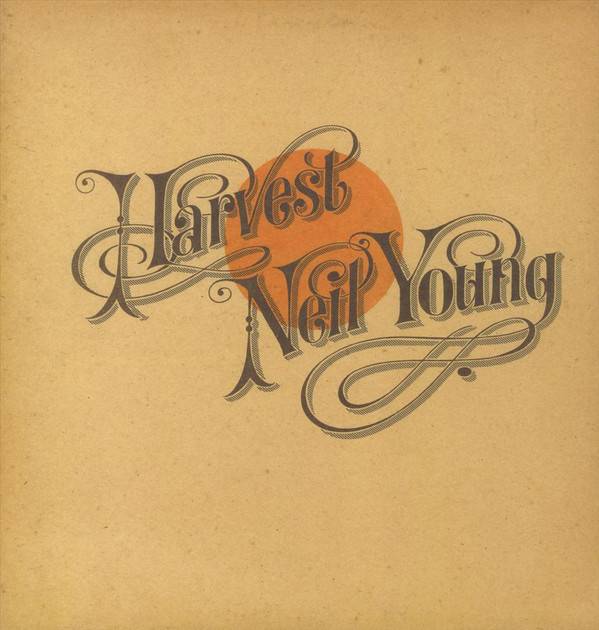 Album cover with 'Harvest' and 'Neil Young' text on a beige background