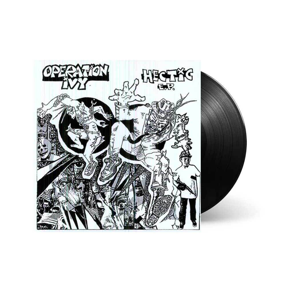 Vinyl record with black and white cover design featuring 'Operation Ivy' and 'Hectic EP'.