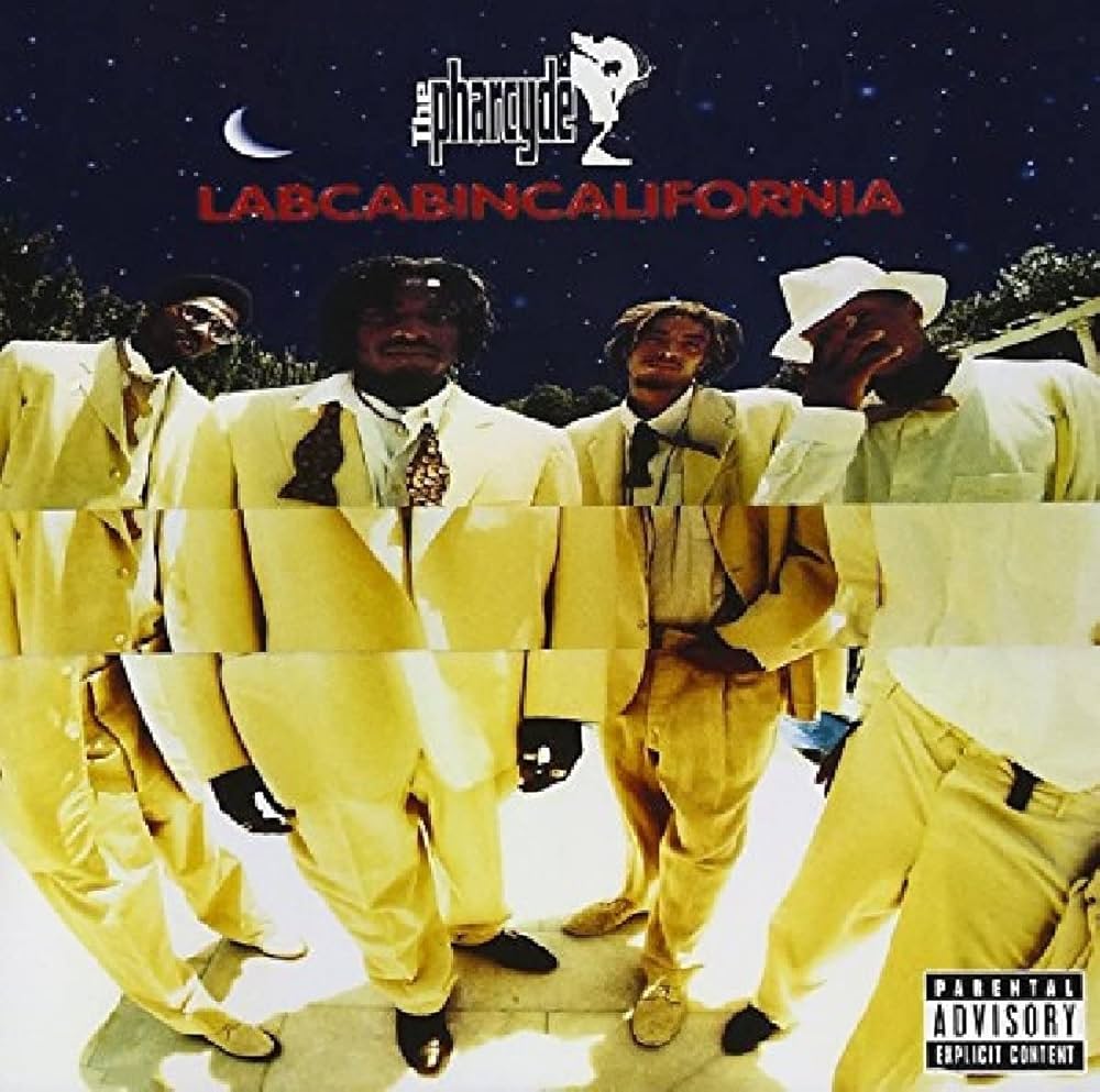 Album cover for 'Labcabincalifornia' by The Pharcyde featuring four members in suits.