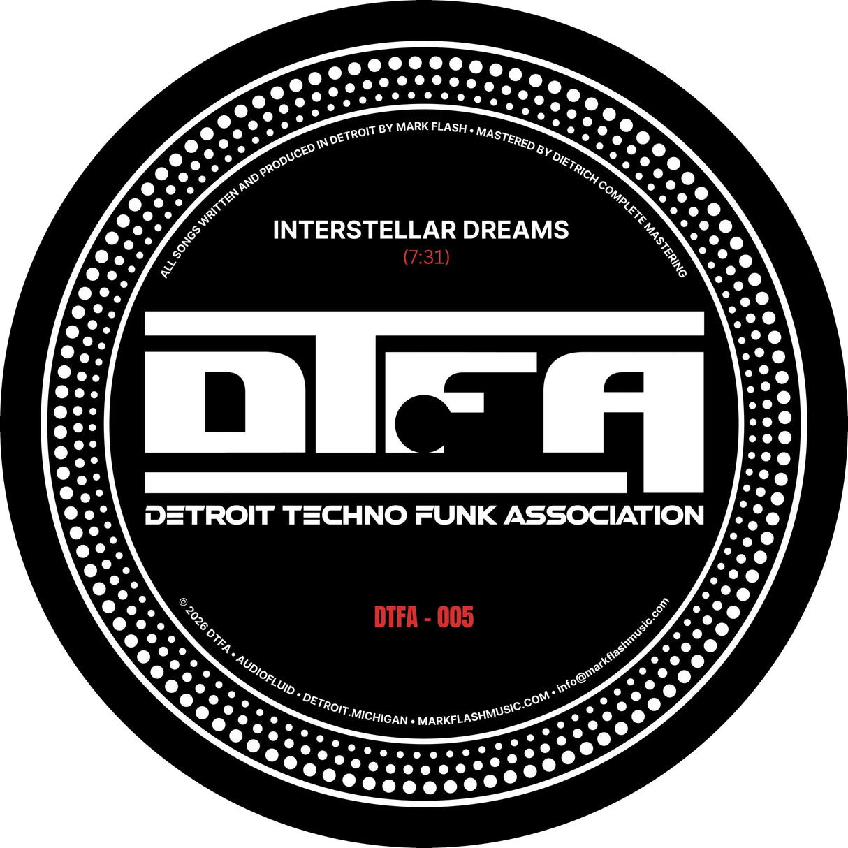 Record label sleeve for 'Interstellar Dreams' by D.T.F.A. with black and white design.