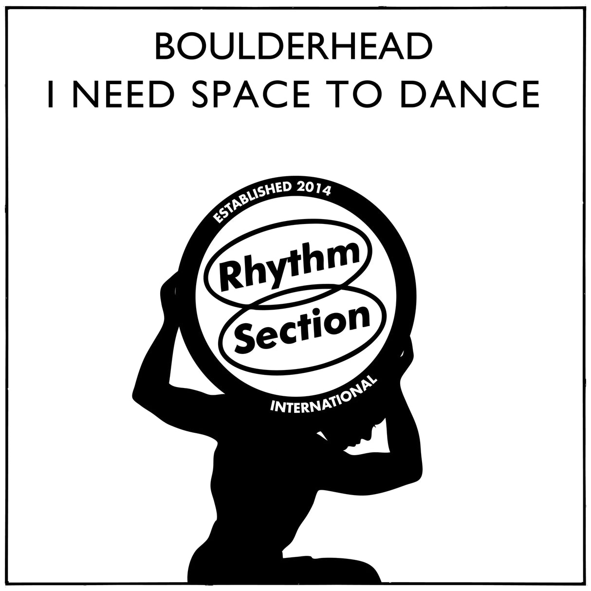 Black and white silhouette of a person holding a 'Rhythm Section' logo with text above.