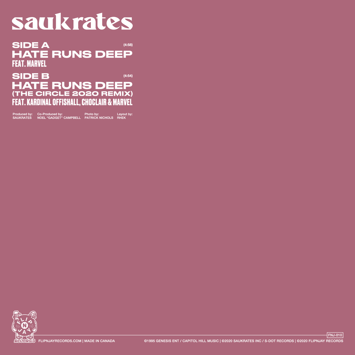 Saukrates - Hate Runs Deep 7-Inch