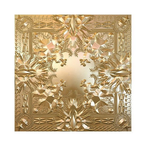 Album cover art for Jay-Z and Kanye West's 'Watch The Throne' featuring a gold and brown designed cover with intricate patterns.