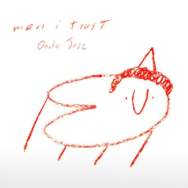 Record cover with a red sketch of a character named 'Oncle Jazz' and the title 'men i trust Oncle Jazz'.