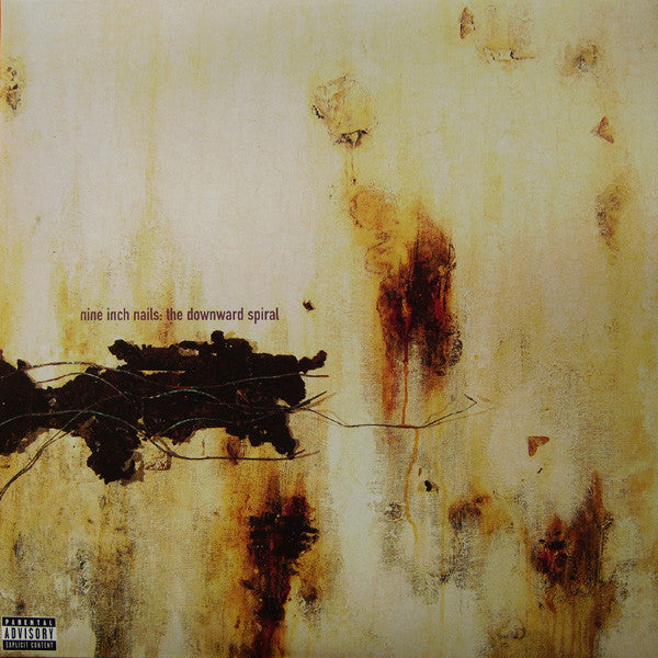 The product image shows the cover art for Nine Inch Nails - The Downward Spiral 2LP, featuring a textured, predominantly brown and beige background with what appears to be burnt orcharred remains in the lower part of the image.