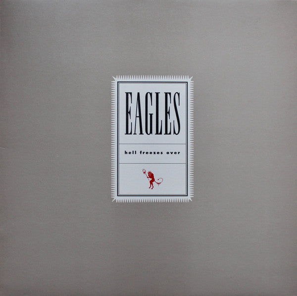 The image shows the album cover of 'The Eagles - Hell Freezes Over 2LP'. The cover has a grey background with the band's name 'EAGLES' in capital letters and the album title 'Hell Freezes Over' below it.