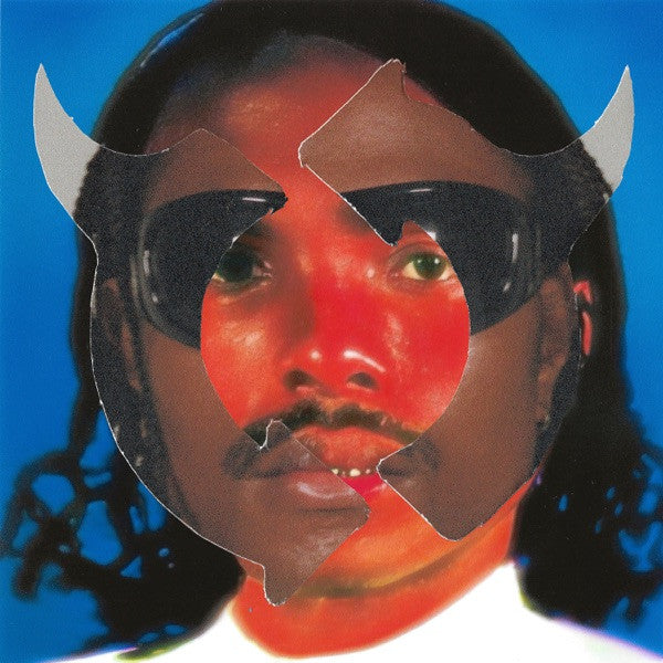 Album cover featuring a person with a geometric pattern mask superimposed on their face against a blue background.