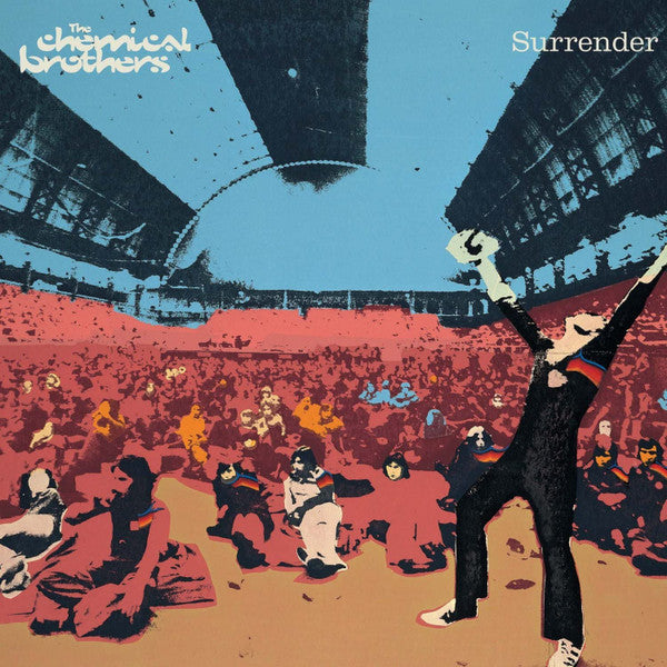 Album cover art for The Chemical Brothers' Surrender 2LP featuring a illustration of a concert scene with a person with raised fist in the foreground.