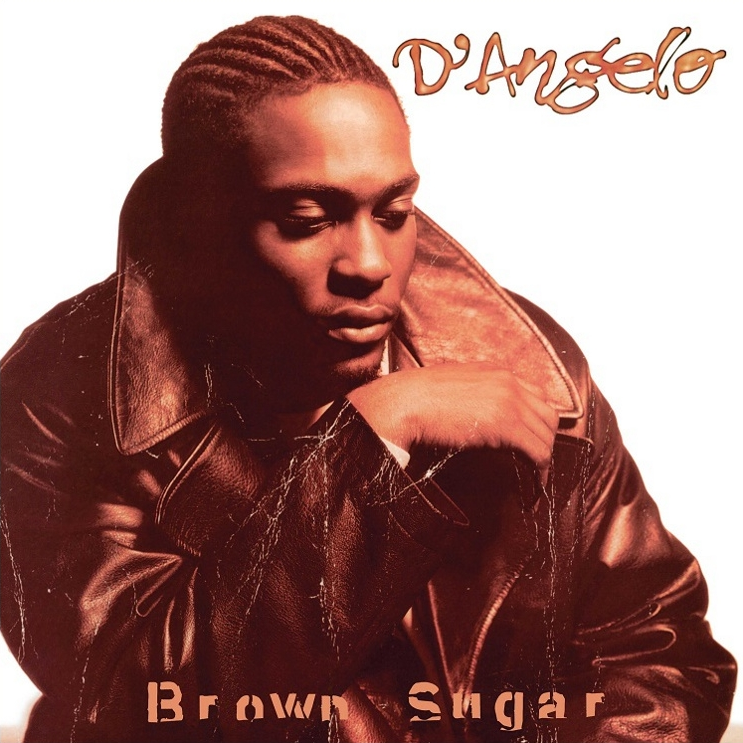 Album cover of D'Angelo's 'Brown Sugar' featuring an image of D'Angelo in a leather jacket with the title 'Brown Sugar' written at the bottom.