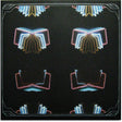 Album cover art for Arcade Fire's Neon Bible featuring a patterned design with neon colors on a black background.