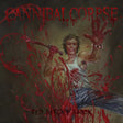 Album cover for 'Red Before Black' by Cannibal Corpse featuring a person with a bloody hand and knife.