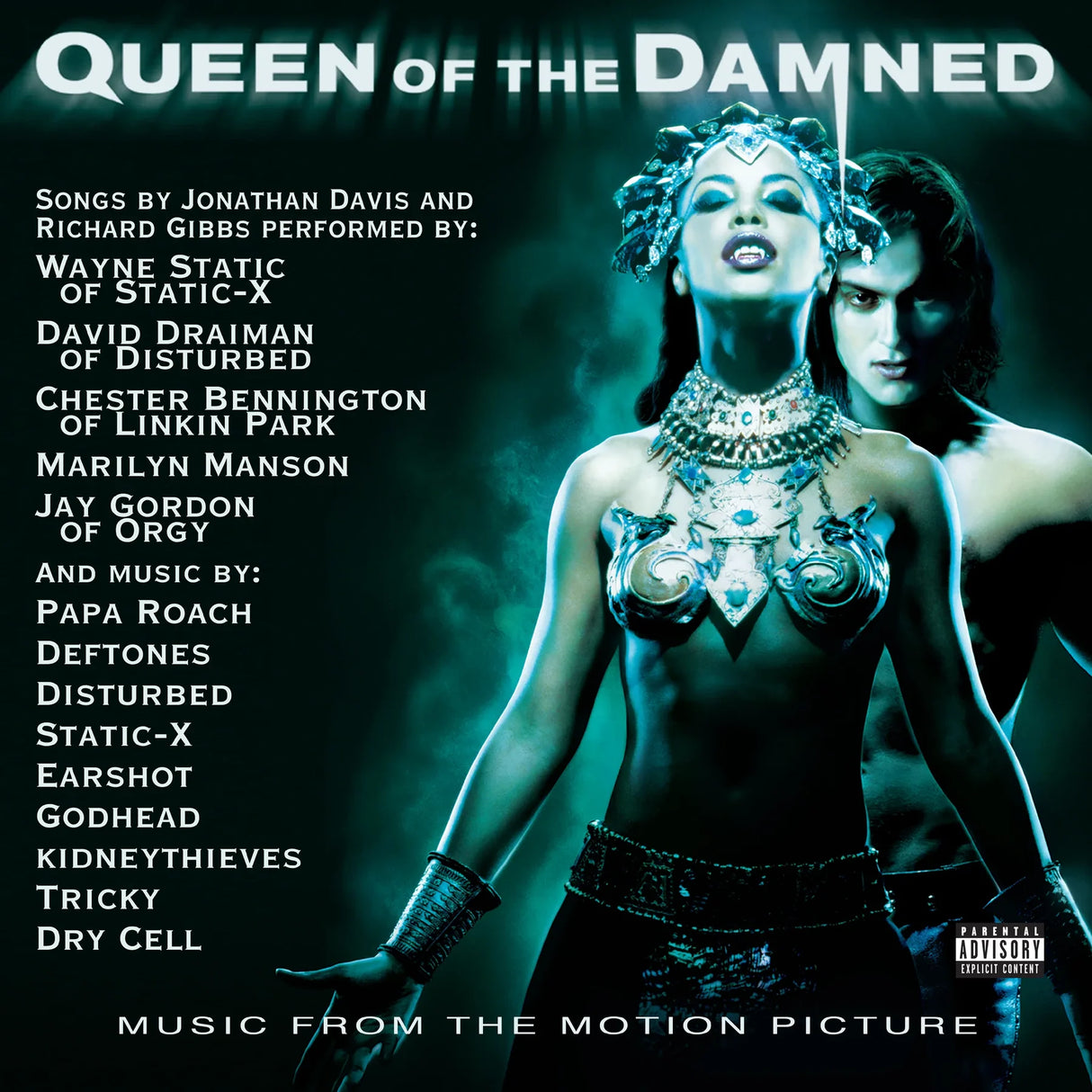 Album cover for 'Queen of the Damned' featuring a woman in elaborate costume with text listing contributors.