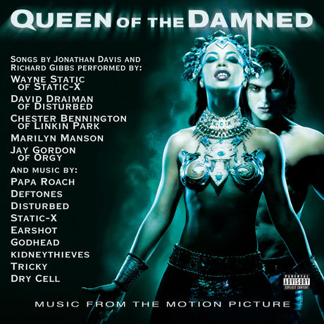 Album cover for 'Queen of the Damned' featuring a woman in elaborate costume with text listing contributors.