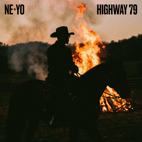 Album cover with a silhouette of a person on horseback against a fiery background, featuring the text 'NE-YO' and 'HIGHWAY 79'.