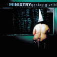 Album cover art for Ministry's 'Blunt' featuring a nude person from behind standing in front of a chalkboard with the word 'blunt' written on it, under a green-tinted light.