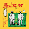 Mudhoney album cover art for 'Piece of Cake', featuring a bright yellow background with red gothic lettering, a green illustrated room scene with two white-suited figures, and red line drawings of a mirror and sink.