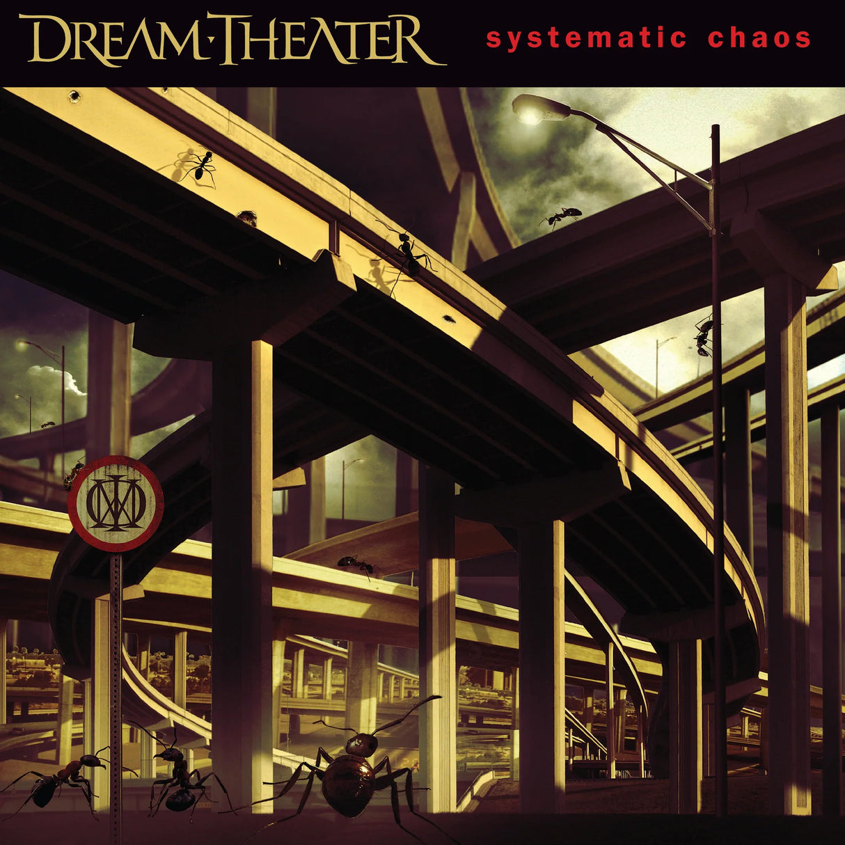 Album cover for Dream Theater's 'Systematic Chaos' with architectural elements and ants.
