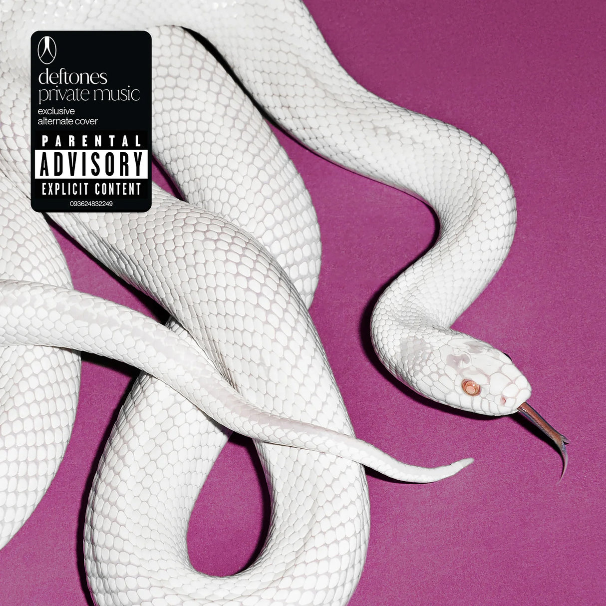 Album cover with a white snake on a pink background and parental advisory label.