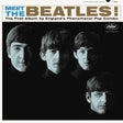 Album cover of 'Meet the Beatles!' with four band members' faces.