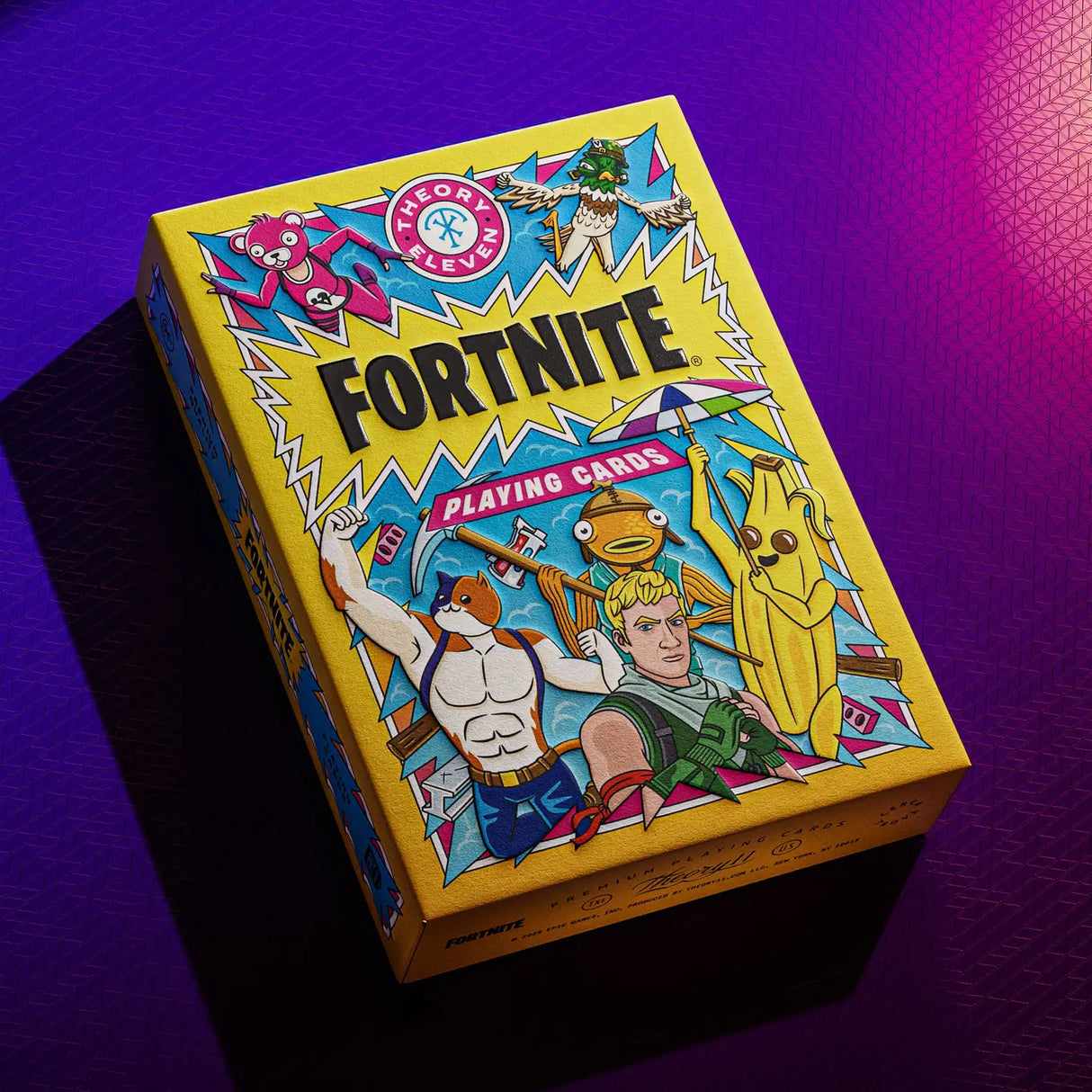 Fortnite playing cards box on a purple background