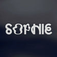 White 'SOPHIE' text on a black background