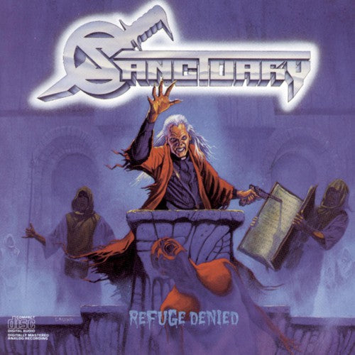 Album cover for 'Sangreal' with a central figure and text 'Refuge Denied'.