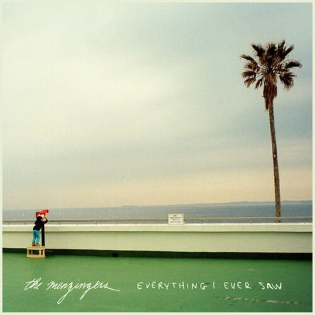 Album cover with a person on a ledge, palm tree, and ocean view with 'the mongongoes' and 'Everything I Ever Saw' text.