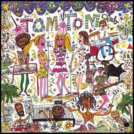 Colorful album cover with illustrated characters and 'Tom Tom Club' text